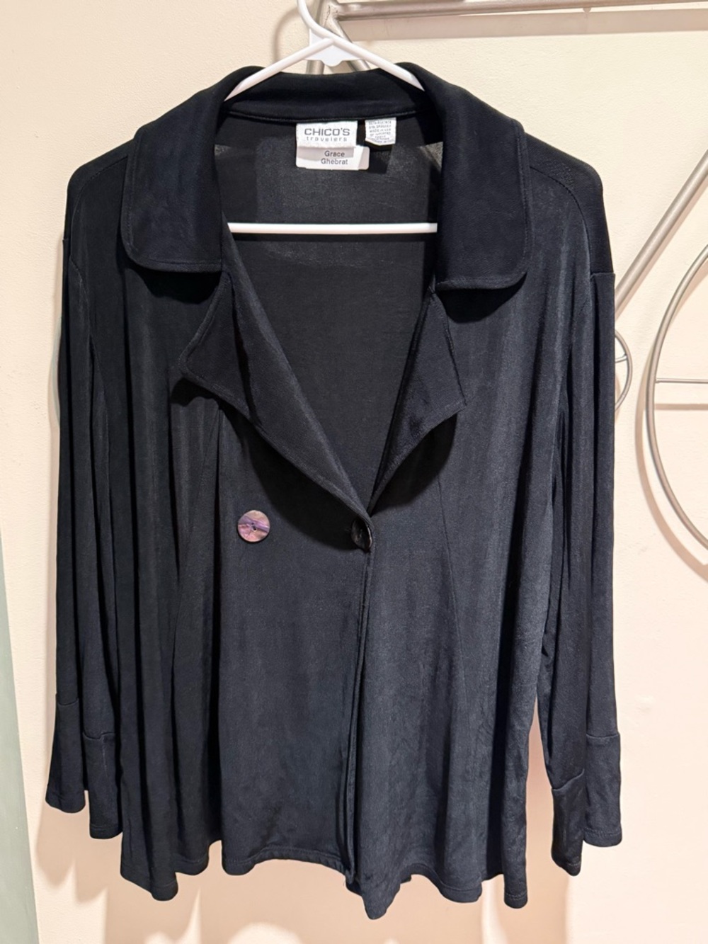 Chico's Travelers Black Lightweight Button-Front Jacket Size 3 XL